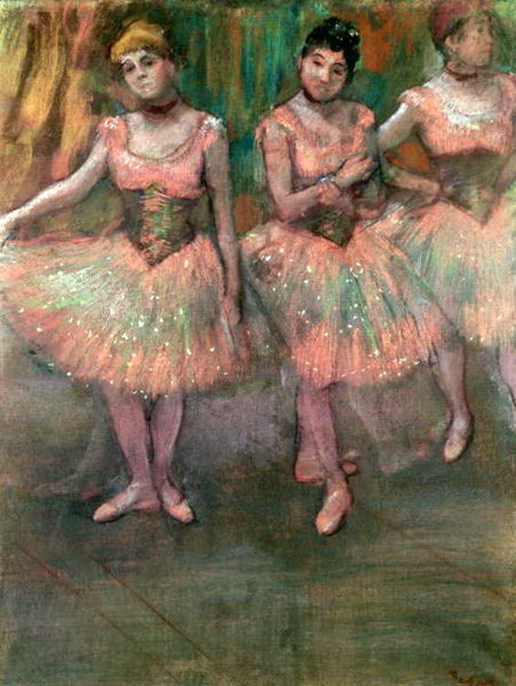 Edgar Degas Dancers wearing salmon coloured skirts